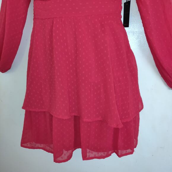 NWT Red Textured Dress SZ L JAPNA FLOWY Chiffon Cruise BOHO Swing Ruffle Large - Picture 2 of 16